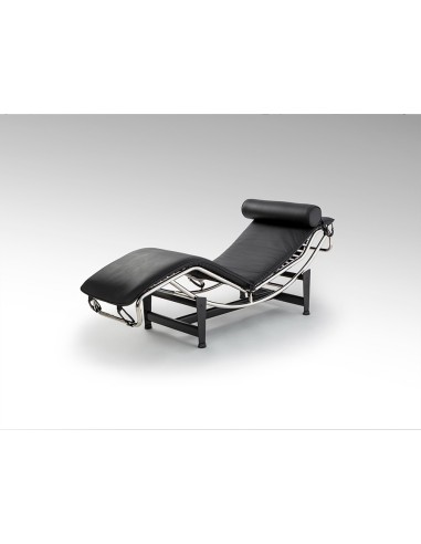 Chaise Longue LECO en Piel Negro con Acero Cromado