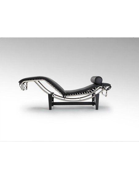 Chaise Longue LECO en Piel Negro con Acero Cromado