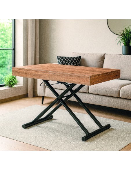 Mesa centro y comedor ADRAN roble, elevable, extensible con altura regulable