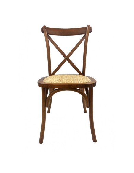 Silla CROSS Bistro en haya nogal, asiento de ratán
