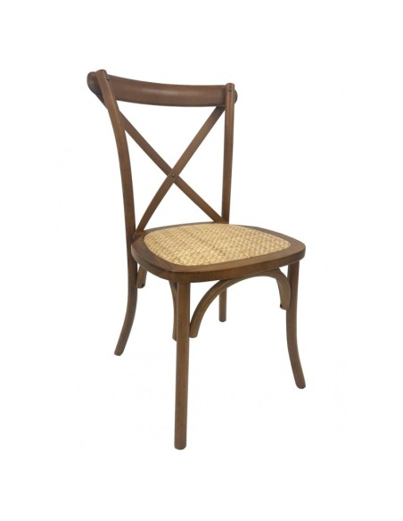Silla CROSS Bistro en haya nogal, asiento de ratán