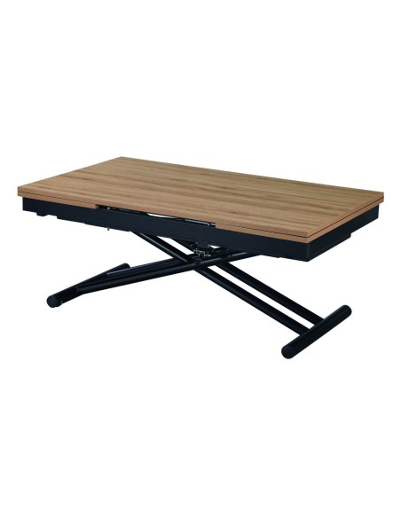 Mesa centro e de jantar NARIX, elevável e extensível, 120/190 cm, em carvalho e metal preto.