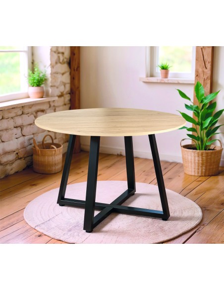 Mesa comedor Redonda 120 TRAPELIA Roble Amazonia y metal negro