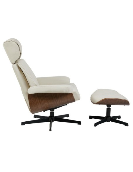 Butaca con ottoman EUROPA, madera y similpiel beige clásico del diseño