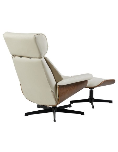 Butaca con ottoman EUROPA, madera y similpiel beige clásico del diseño