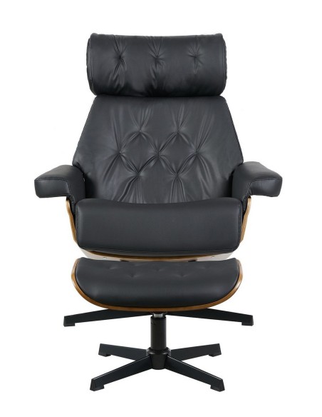 Butaca con ottoman EUROPA, madera y similpiel negra, diseño clásico