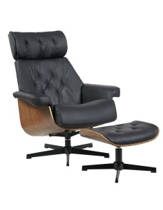 Butaca con ottoman EUROPA, madera y similpiel negra,...