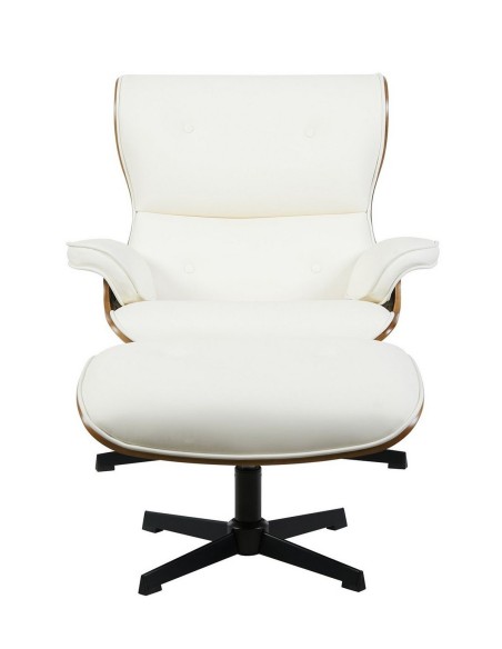 Poltrona clássica de design com ottoman AMERICA em similpele branco e madeira