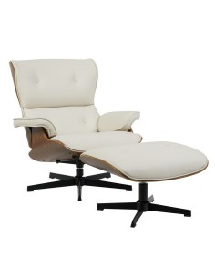 Poltrona clássica de design com pufe AMERICA, madeira e...