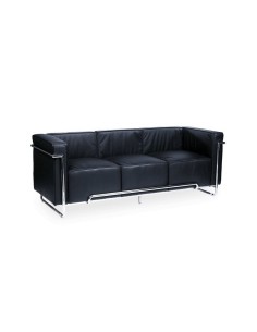 Sofá VENETTO 3 lugares em similpele preto e aço inox