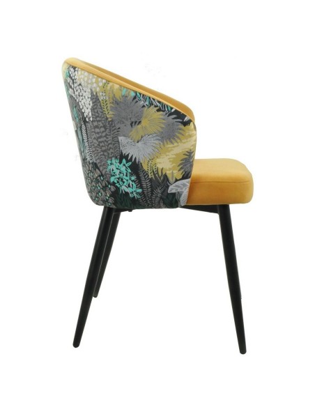 Silla de diseño FLORA, metal, tapizado velvet con respaldo floral