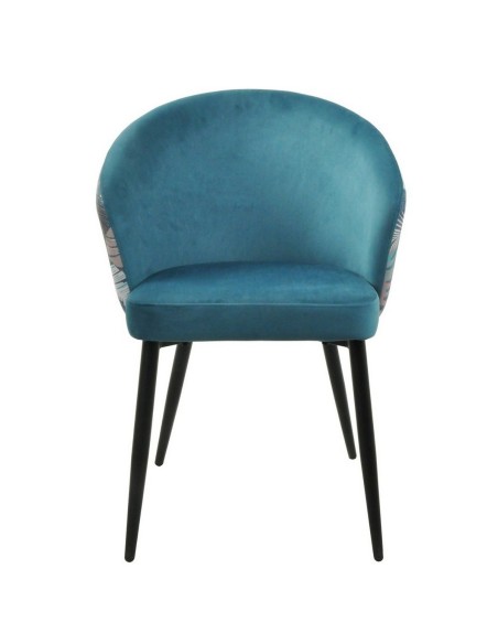 Cadeira de design FLORA, em metal, forrada a veludo com encosto floral