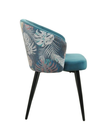 Silla de diseño FLORA, metal, tapizado velvet con respaldo floral