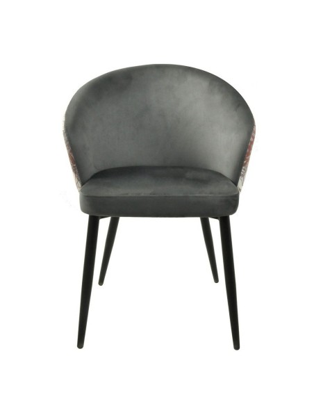 Cadeira de design FLORA, em metal, forrada a veludo com encosto floral