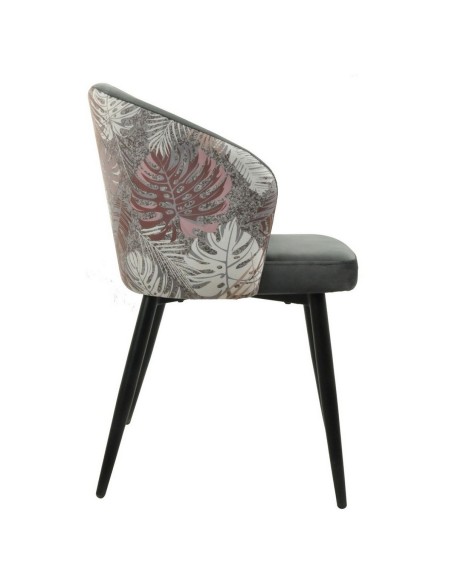 Silla de diseño FLORA, metal, tapizado velvet con respaldo floral