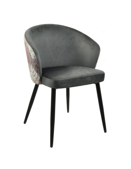Silla de diseño FLORA, metal, tapizado velvet con respaldo floral