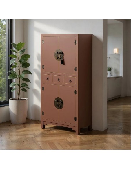 Aparador Oriental Alto TAO 131x63, 2 puertas y 3 cajones color moka
