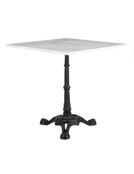 Mesa cuadrada SHANELLE de mármol blanco y patas de hierro acabado negro Ø 70 cm.