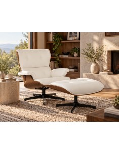 Poltrona clássica de design com pufe AMERICA, madeira e... 2