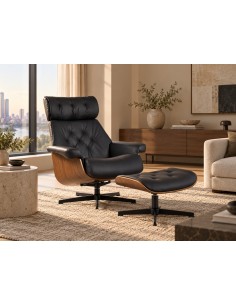 Butaca con ottoman EUROPA, madera y similpiel negra,... 2