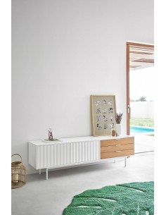 TEULAT Mueble TV Sierra 180x40, roble, lacado en blanco. 2