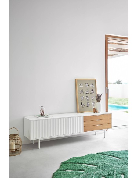 TEULAT Mueble TV Sierra 180x40, roble, lacado en blanco.