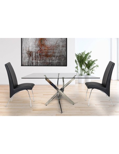 Mesa de vidro Maré 140x90, cromado