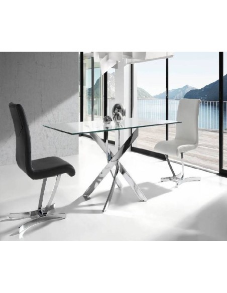 Mesa de vidro Maré 140x90, cromado