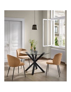ARYA 120 mesa de vidro redonda e pés de aço preto 2