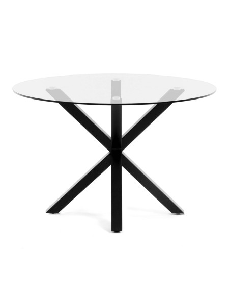 ARYA Mesa 119X119negro, cristal transparente.