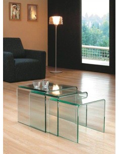 Juego de 3 mesas nido de cristal templado transparente. 2