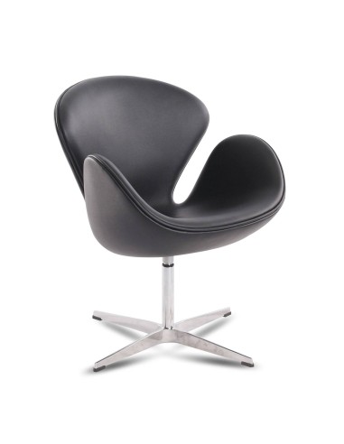 Poltrona Swan Replica simil couro preto, Inspirado por Arne Jacobsen