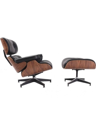 Poltrona Lounge Chair SimilPiel, preto, madeira