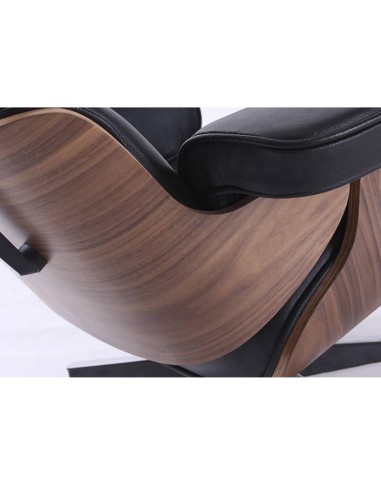Sillón Lounge Chair SimilPiel, negro, madera