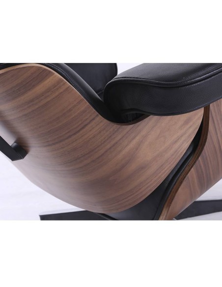 Sillón Lounge Chair SimilPiel, negro, madera