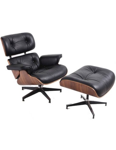 Poltrona Lounge Chair SimilPiel, preto, madeira