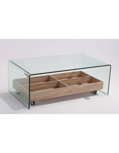 Mesa centro MARIANA 110x55, vidro, prateleira de madeira