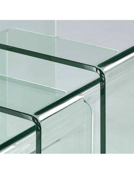 Juego de 3 mesas nido de cristal templado transparente.
