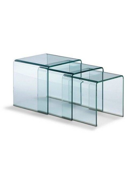 Juego de 3 mesas nido de cristal templado transparente.