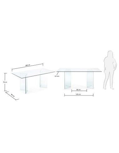 Mesa BURANO sala de Jantar 180x90 Vidro Transparente