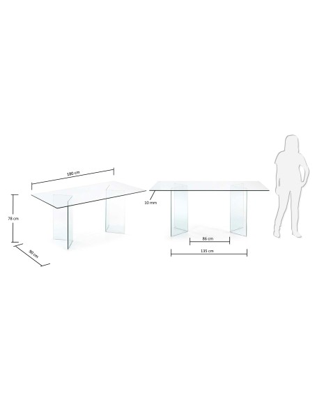 Mesa BURANO sala de Jantar 180x90 Vidro Transparente Mesa BURANO sala de Jantar 180x90 Vidro Transparente