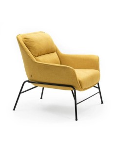 BUTACA DE DISEÑO SADIRA, TELA MOSTAZA, METAL NEGRO