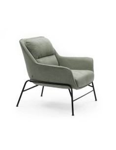 POLTRONA DE DESIGN SADIRA, TECIDO CINZA ESVERDEADO METAL PRETO