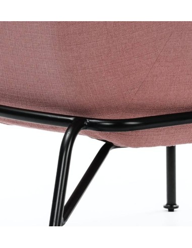 POLTRONA DE DESIGN SADIRA, TELA CORAL, METAL, PRETO