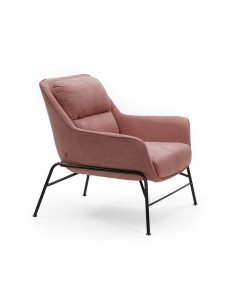 POLTRONA DE DESIGN SADIRA, TELA CORAL, METAL, PRETO