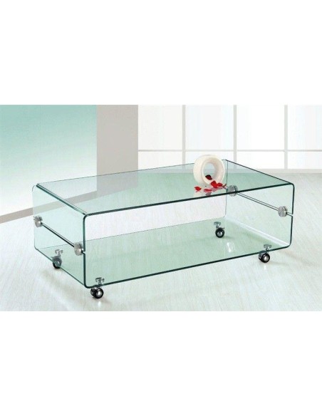 Mesa TV Bubble 120x60, cristal, ruedas