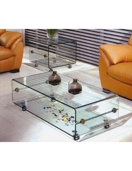 Mesa TV Bubble 120x60, cristal, ruedas