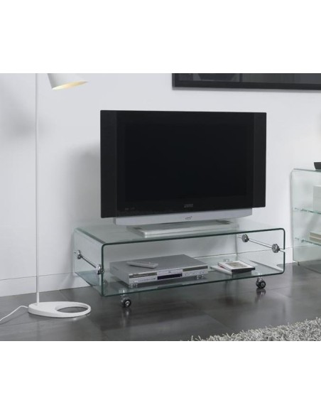 Mesa TV Bubble 120x60, cristal, ruedas