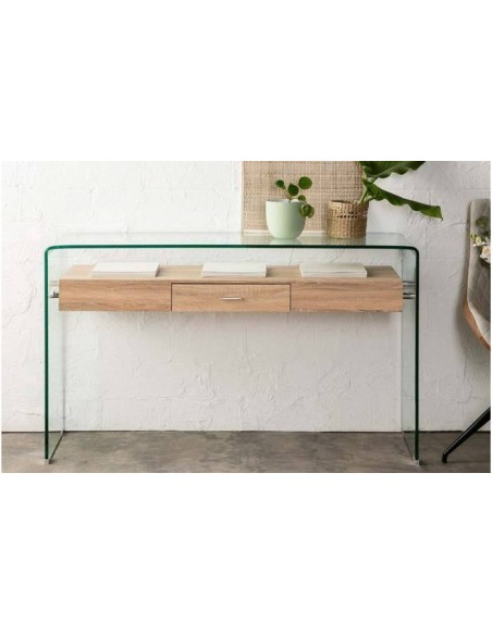 Consola Sydney 125x40, madera, cristal curvado