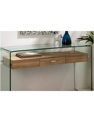 Console Sydney 125x40, madeira, vidro curvado